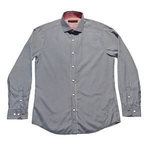 Modus Vivendi Men’s Shirt Blue White Checkered Long Sleeve Cotton Medium